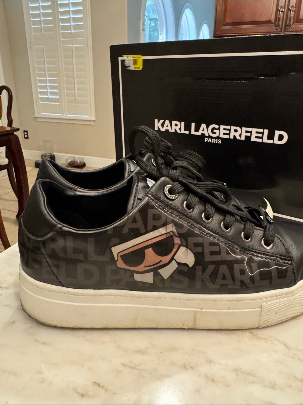 Karl Lagerfeld Black and White Karl Cat Logo Low-Top Sneakers - Picture 2 of 10